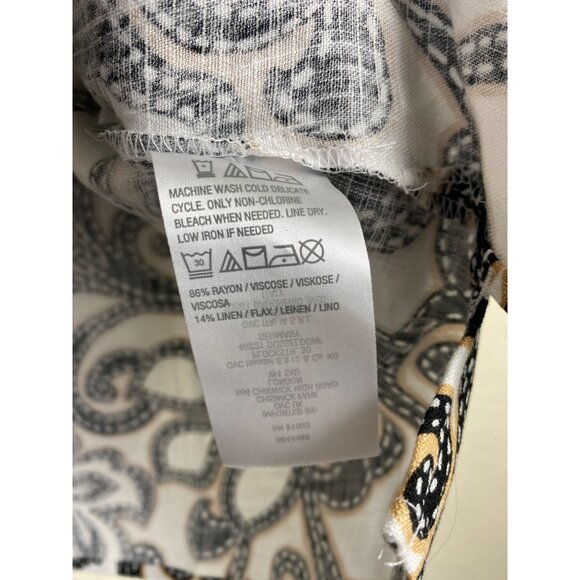 Susan Graver Pure Womens Linen Blend Floral Short Sleeve Button Up Top Sz Medium - Picture 4 of 12